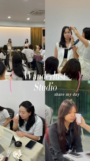 团体化妆课现场：老师为学员示范上妆